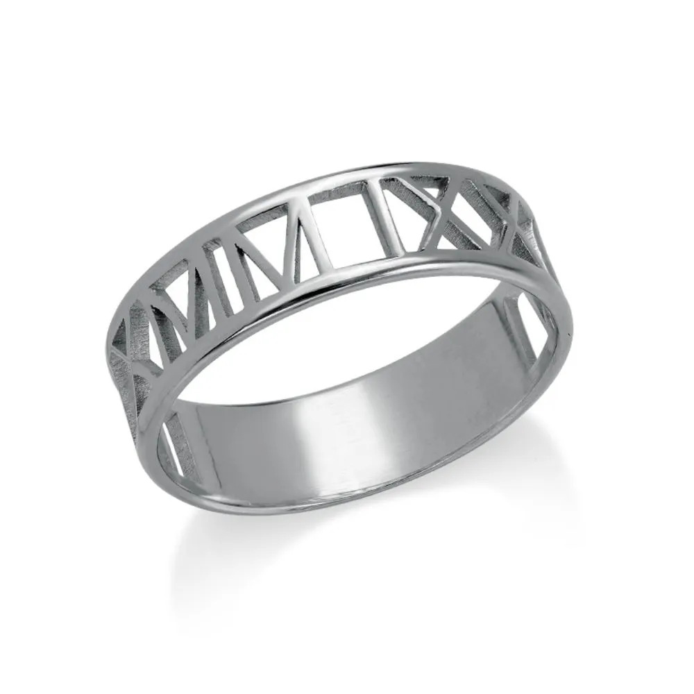 A sterling silver ring with Roman numeral motif 