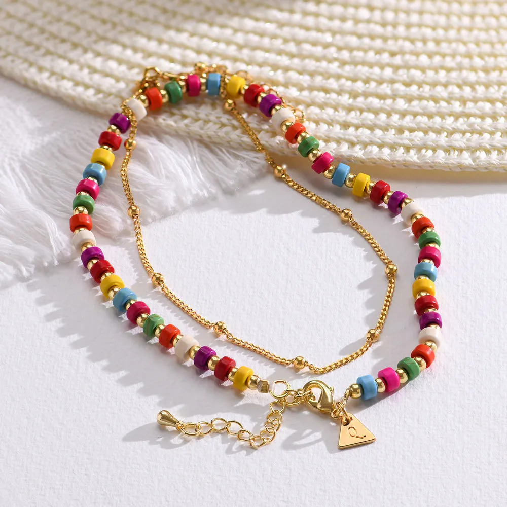 Stock image of a Tropical Layered Beads Bracelet/Anklet with Initials