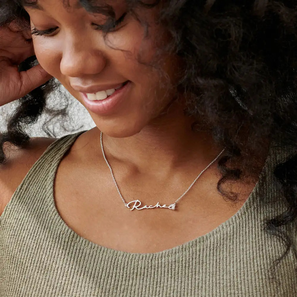 Signature Style Name Necklace in Sterling Silver with Diamond