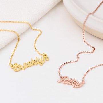 Cable Chain Script Name Necklaces in Rose Gold Plating