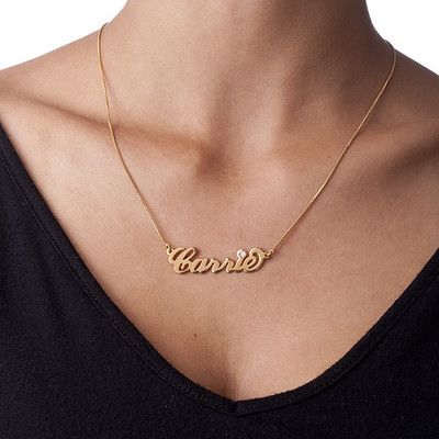 18k Gold Plated Silver Name Necklace with Birthstone