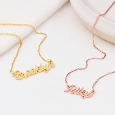 Cable Chain Script Name Necklaces in Rose Gold Plating