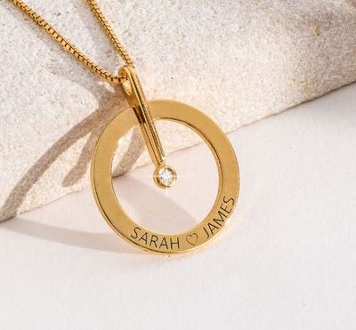 Personalized Circle Necklace with Diamond in 18K Gold Plating - MYKA