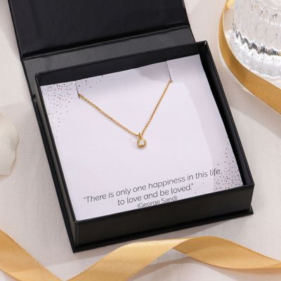 Solitaire Diamond Necklace with Giftbox & Prewritten Gift Note Package in Gold Plating