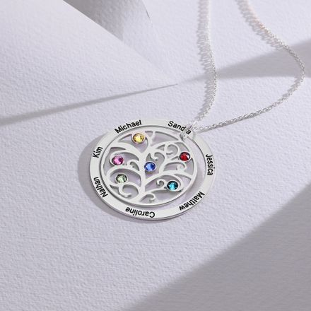 Family Tree Birthstone Necklace in Sterling Silver