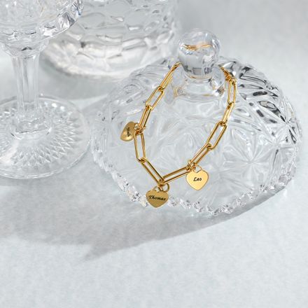 Rory Chain Link Bracelet with Custom Heart Charms in 18K Gold Plating