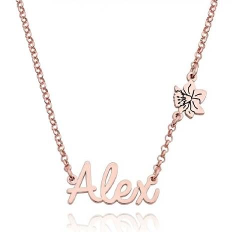 Alex Blooming Birth Flower Multi Name Necklace in 18K Rose Gold Plating
