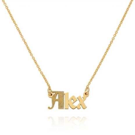 Alex Wednesday Textured Gothic Name Necklace in 18K Gold Plating