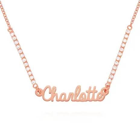 Charlotte Kate Tennis Name Necklace in 18K Rose Gold Plating Charlotte Kate Tennis Name Necklace in 18K Rose Gold Plating