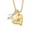 A gold plated necklace with a heart shaped pendant engraved with an initial and a pearl