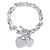 A sterling silver oval bracelet with a toggle clasp and heart charms 