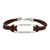 Stock image of a brown leather bracelet with an inscription on a silver bar