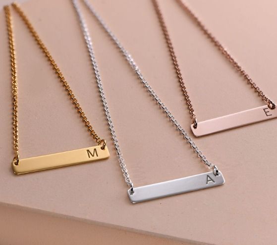Horizontal Bar Necklace with Initial in Gold Plating - MYKA