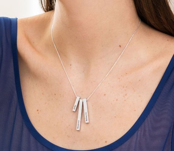 Engraved Triple 3D Vertical Bar Necklace in Sterling Silver - MYKA