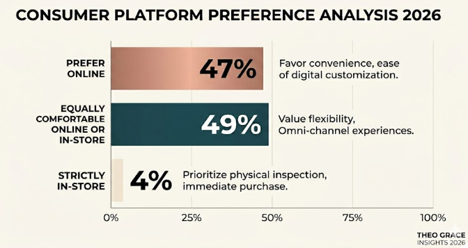 consumer platform analysis between online and in-store purchasing a bar chart showing the percentage of customer satisfaction