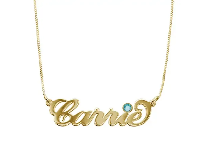 Carrie Name Necklace with Birthstone in 18K Gold Vermeil