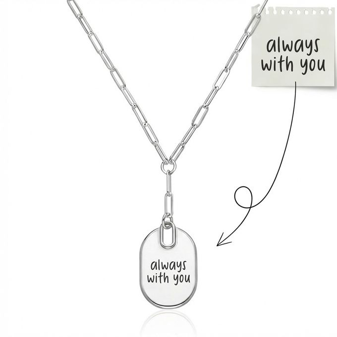 Handwriting Engraved Oval Pendant Paperclip Necklace in Silver Handwriting Engraved Oval Pendant Paperclip Necklace in Silver