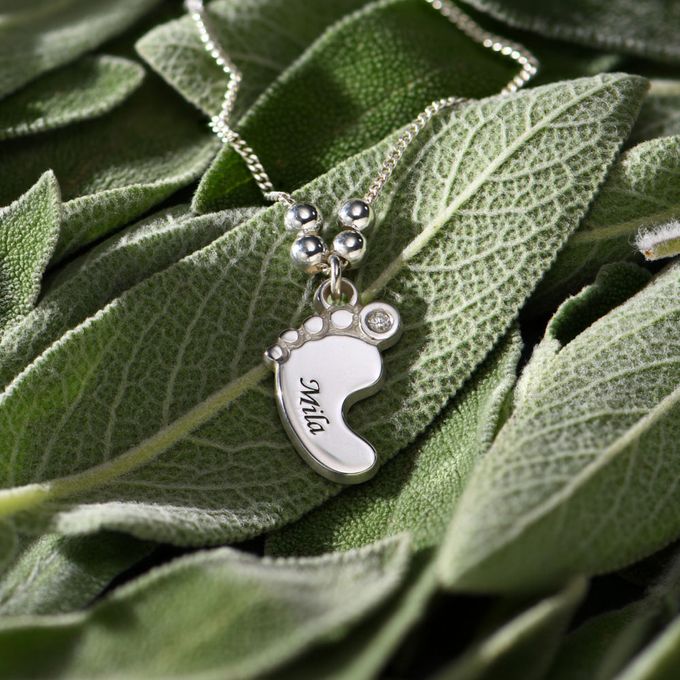 Mom Jewelry - Baby Feet Necklace with Diamonds in Sterling Silver