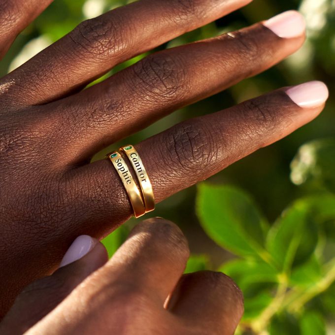 Stackable Birthstone Name Ring in 18K Gold Vermeil