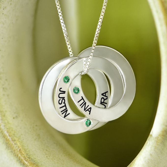 Russian Ring Necklace with Birthstones in Sterling Silver