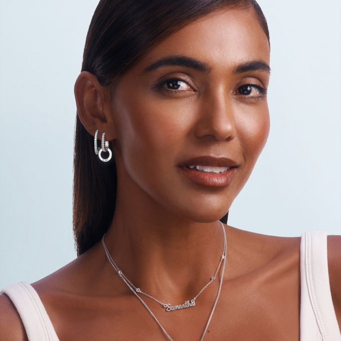 Serena Name Huggies with Diamonds in Sterling Silver