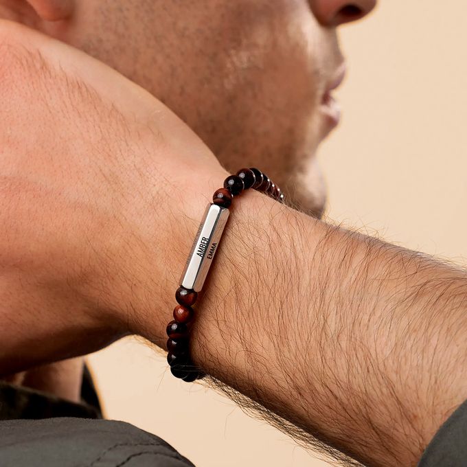 3D Hexagon Bar & Tiger Eye Beaded Bracelet for Men
