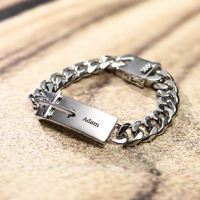 Personalized Cross ID Bracelet for Men in Gunmetal