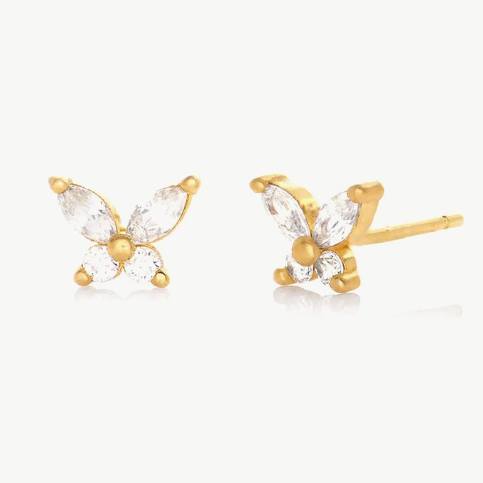 Whimsical Butterfly Stud Earrings with Cubic Zirconia in 18K Gold Plating