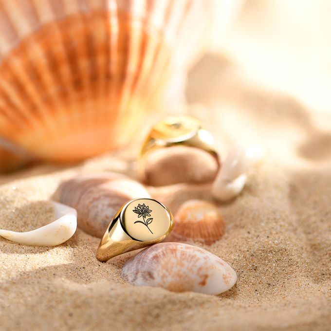 Prairie Birth Flower Signet Ring in 18K Gold Vermeil