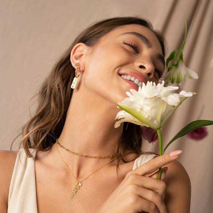 Blooming Birth Flower Name Necklace with Birthstone in 18K Gold Vermeil