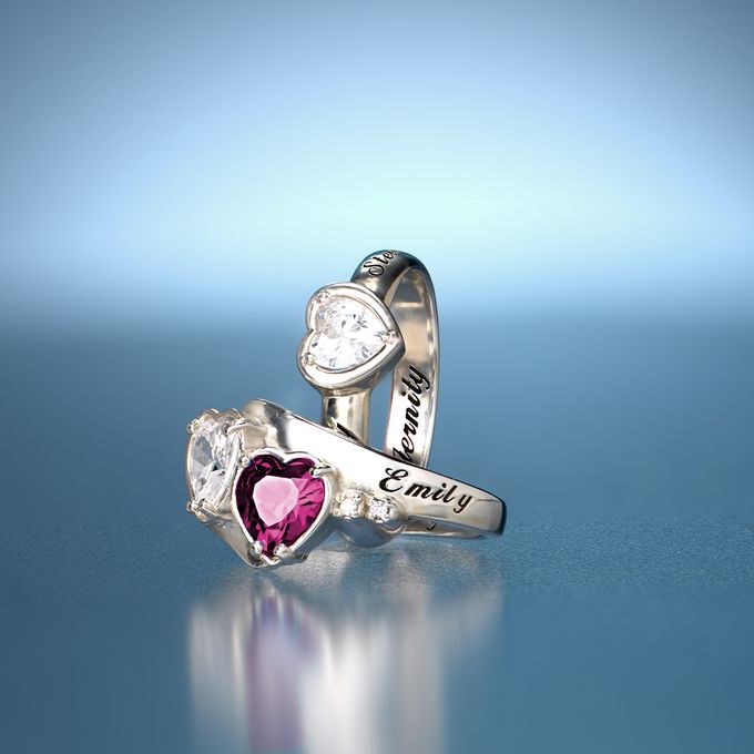 Evermore Promise Ring with CZ Heart Stones in Sterling Silver 2 silver rings with heart shapes stones