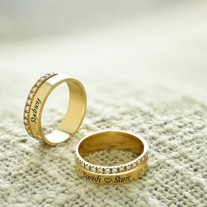 Sofia Double Band Ring with 0.15CT Diamonds in 18K Gold Vermeil A gold ring with diamonds and engraving
