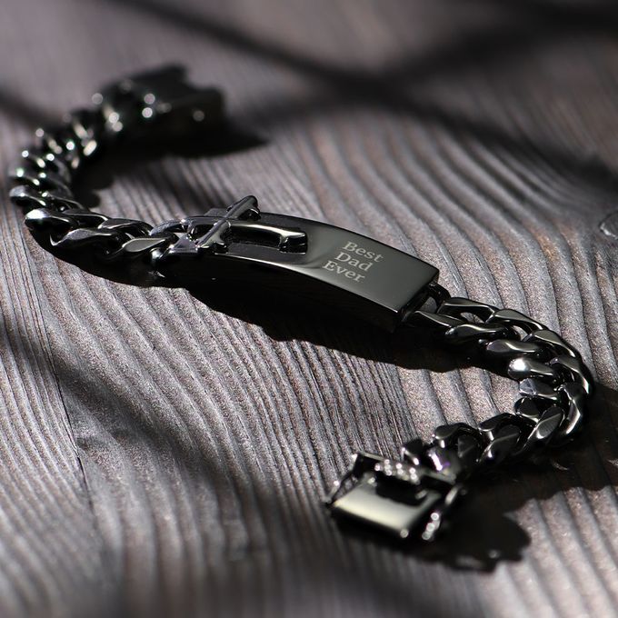 a close up of mens bracelet in gun metal