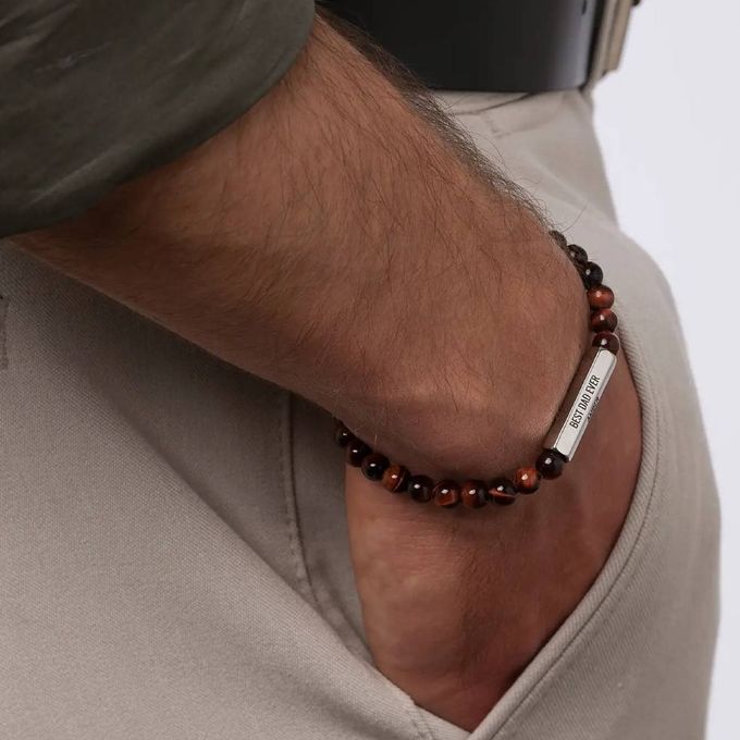 3D Hexagon Bar & Tiger Eye Beaded Bracelet for Men best dad ever