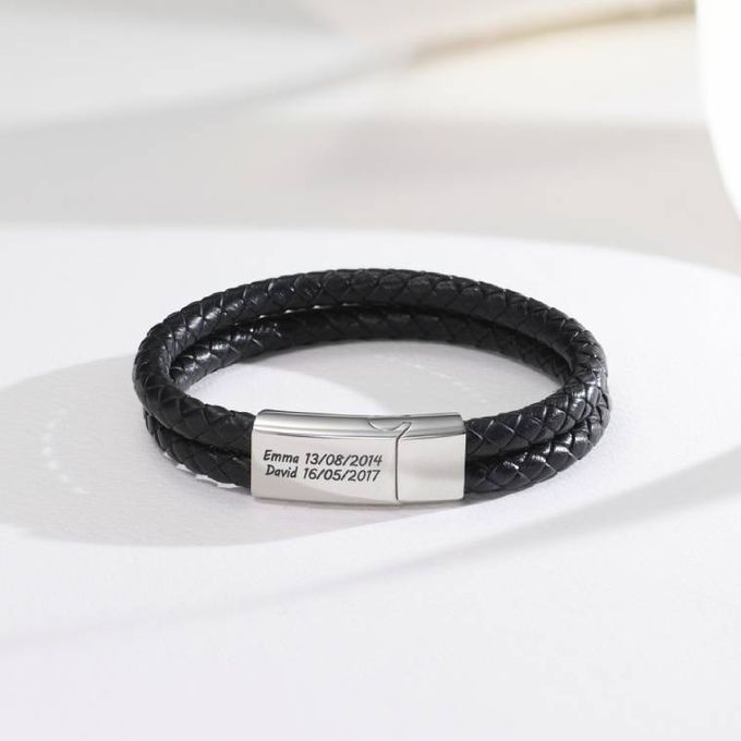 Black Leather Explorer Bracelet for Men