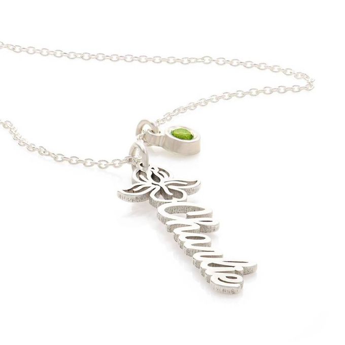 Charlie Blooming Birth Flower Name Necklace with Birthstone in Sterling Silver