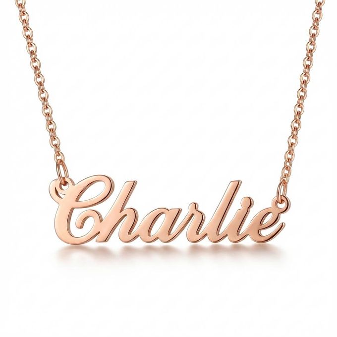 Charlie Classic Cocktail Name Necklace in 18K Rose Gold Plating