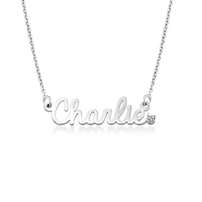 Charlie Personalized Cursive Name Necklace with Diamond in Sterling Silver