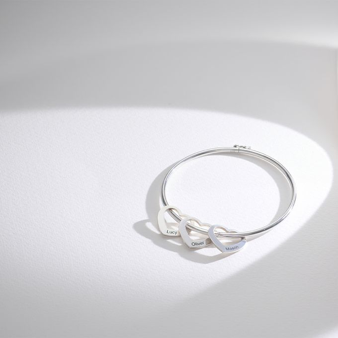 Chelsea Bangle with Heart Pendants in Sterling Silver