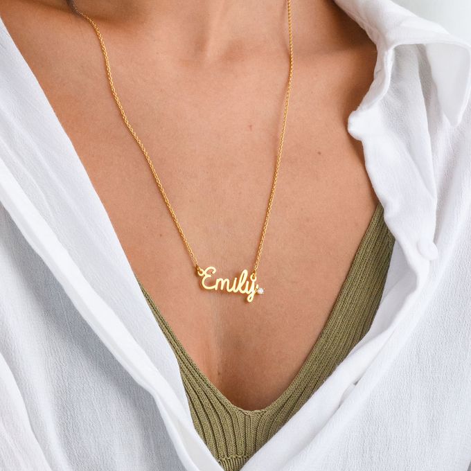 Cursive Name Necklace in Gold Vermeil with Diamond