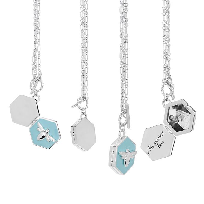 Bee loved locket necklace with image in silver