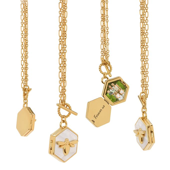 Bee Loved Photo Locket with Mother of Pearl