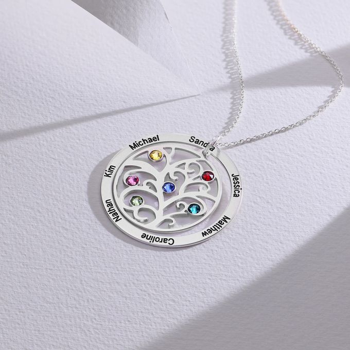 Family Tree Birthstone Necklace in Sterling Silver