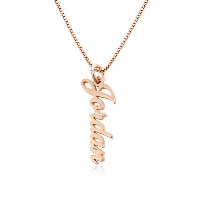 Jordan Vertical Name Necklace in 18K Rose Gold Plating Jordan Vertical Name Necklace in 18K Rose Gold Plating