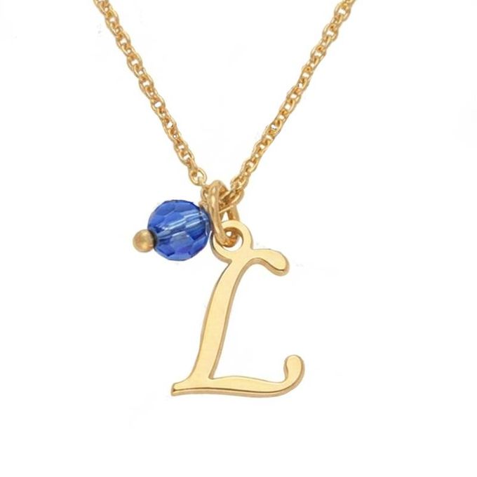 L Initial Necklace with Birthstone in 18K Gold Plating