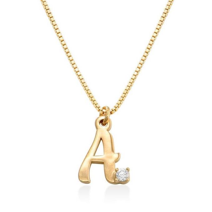 Letter A Diamond Initial Necklace in 18K Gold Plating