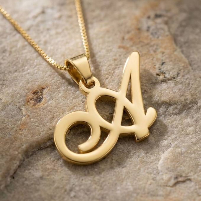Letter A Initial Pendant Necklace in 18K Gold Plating