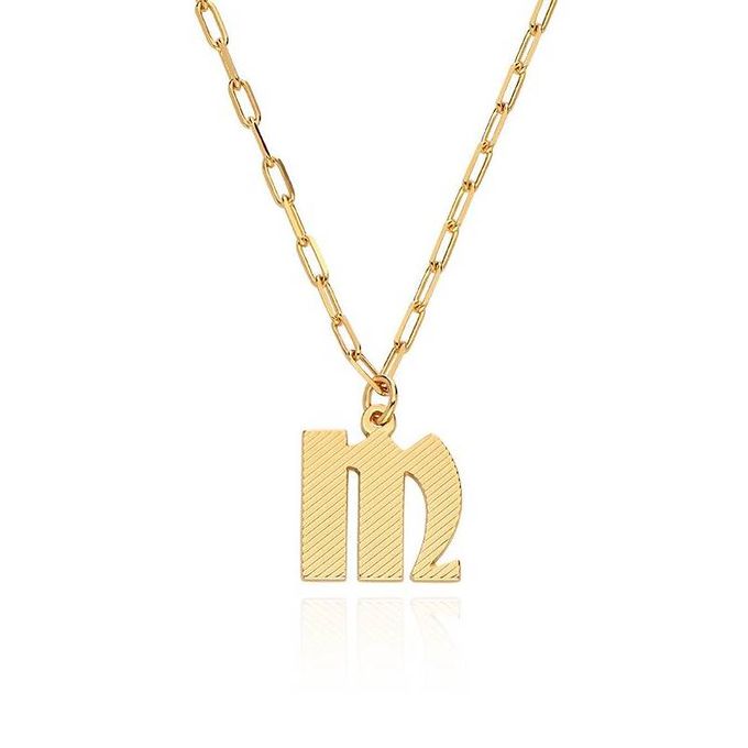 Letter M Gothic Initial Necklace in 18K Gold Plating