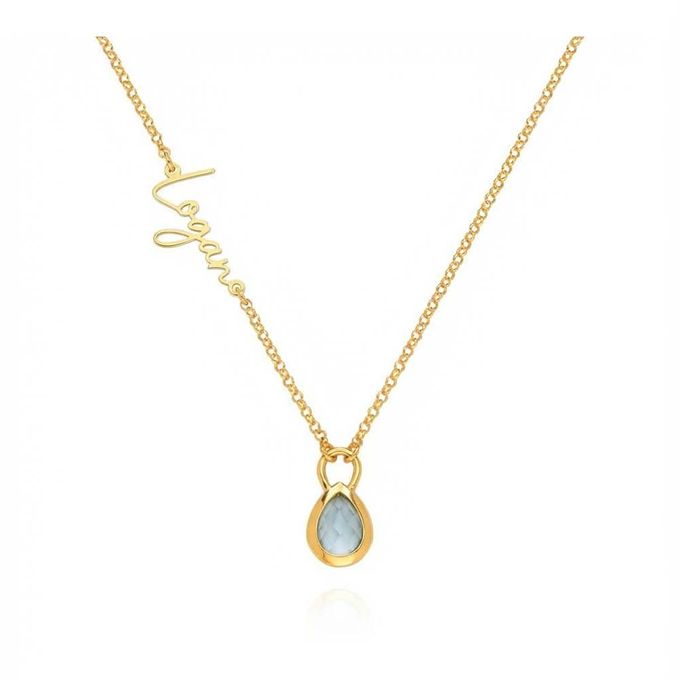 Logan Annie Teardrop Name Necklace with Gemstone in 18K Gold Plating Logan Annie Teardrop Name Necklace with Gemstone in 18K Gold Plating