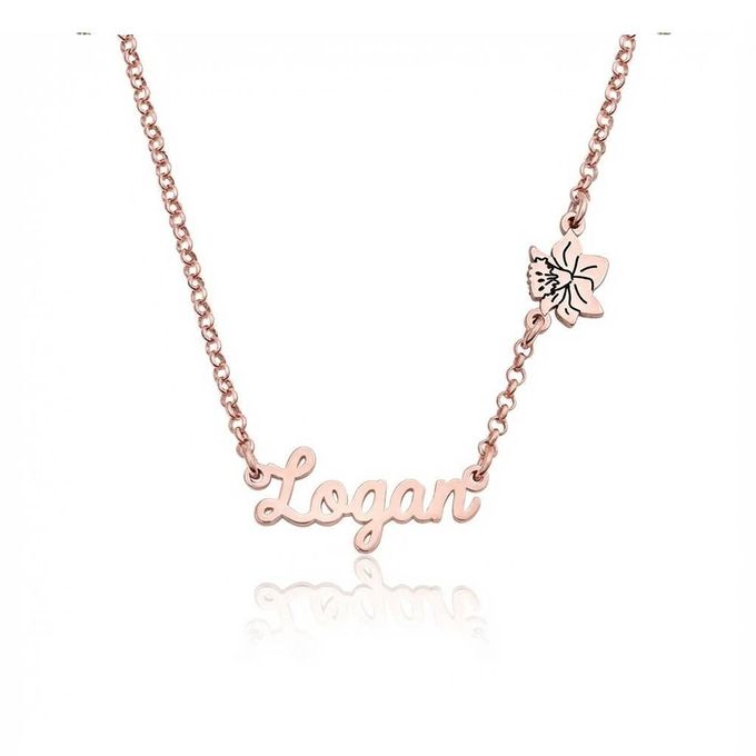 Logan Blooming Birth Flower Multi Name Necklace with Birthstones in 18K Rose Gold Plating Logan Blooming Birth Flower Multi Name Necklace with Birthstones in 18K Rose Gold Plating